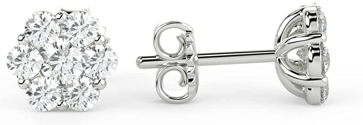 .925 Sterling Silver 1/4 Cttw Round Brilliant Lab Grown Diamond Floral Cluster Stud Earrings (G-H Color, SI1-SI2 Clarity)