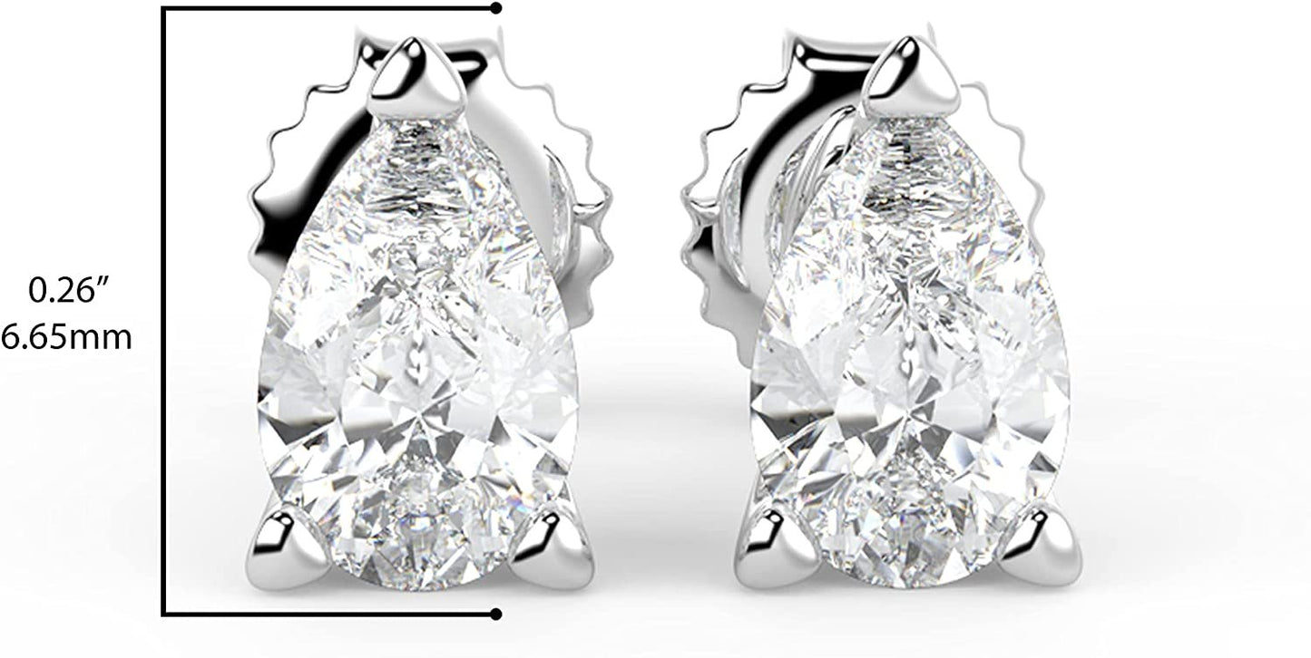 IGI Certified 1/2 Cttw Pear Cut Lab Grown Diamond 14K Gold 3-Prong Pushback Stud Earrings (G-H Color, VS1-VS2 Clarity) - Choice of Gold Color
