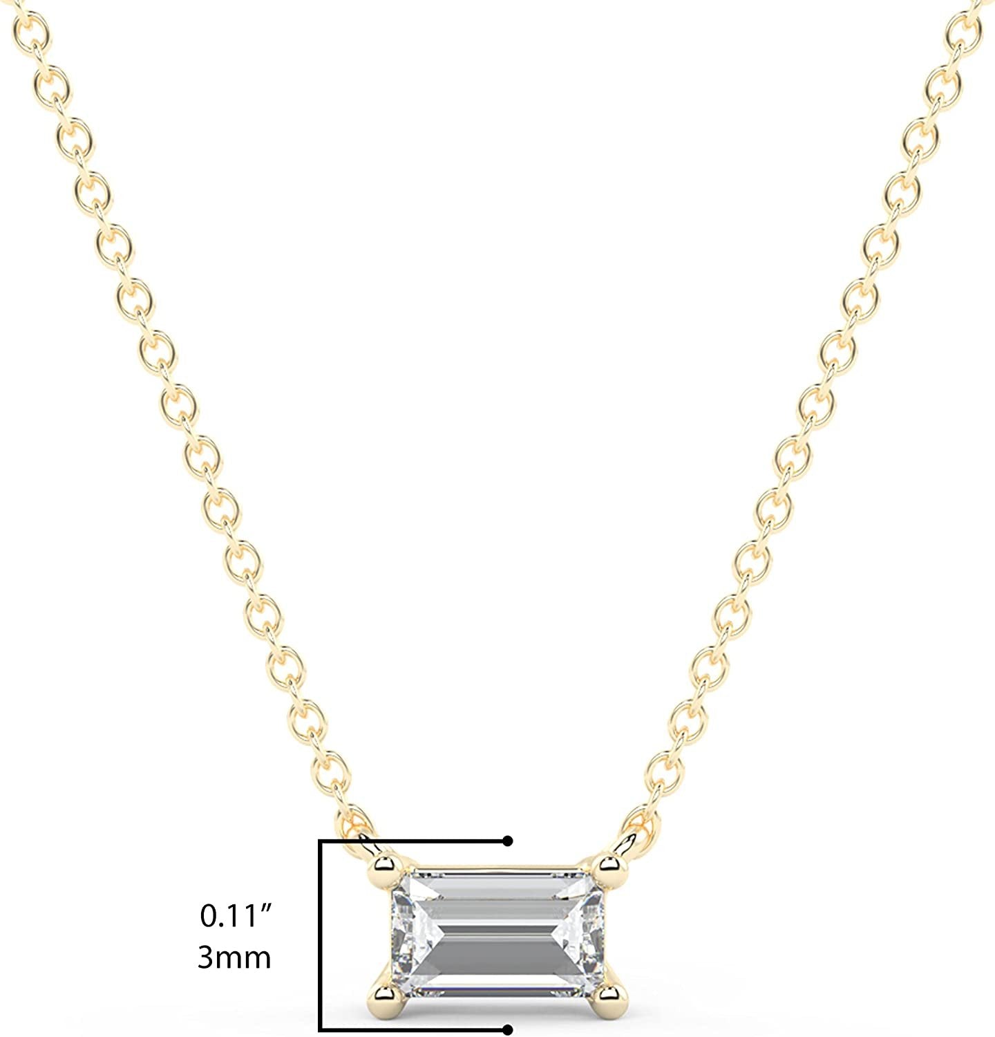 IGI Certified 1/4 Ct Emerald Cut Lab Grown Diamond 14K Gold East-West Solitaire Necklace (G-H Color, VS1-VS2 Clarity) - 18” - Choice of Metal Color