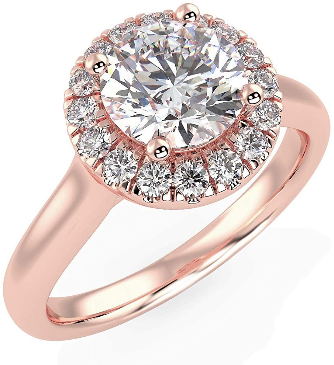 IGI Certified 14K Rose Gold 1.0 Cttw Brilliant-Cut Lab Created Diamond Round Halo Engagement Ring (Center Stone: G-H Color, VS1-VS2 Clarity) - Size 6