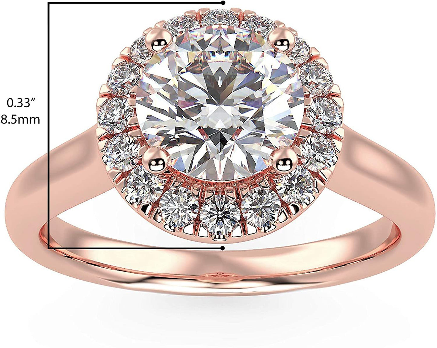 IGI Certified 14K Rose Gold 1.0 Cttw Brilliant-Cut Lab Created Diamond Round Halo Engagement Ring (Center Stone: G-H Color, VS1-VS2 Clarity) - Size 6