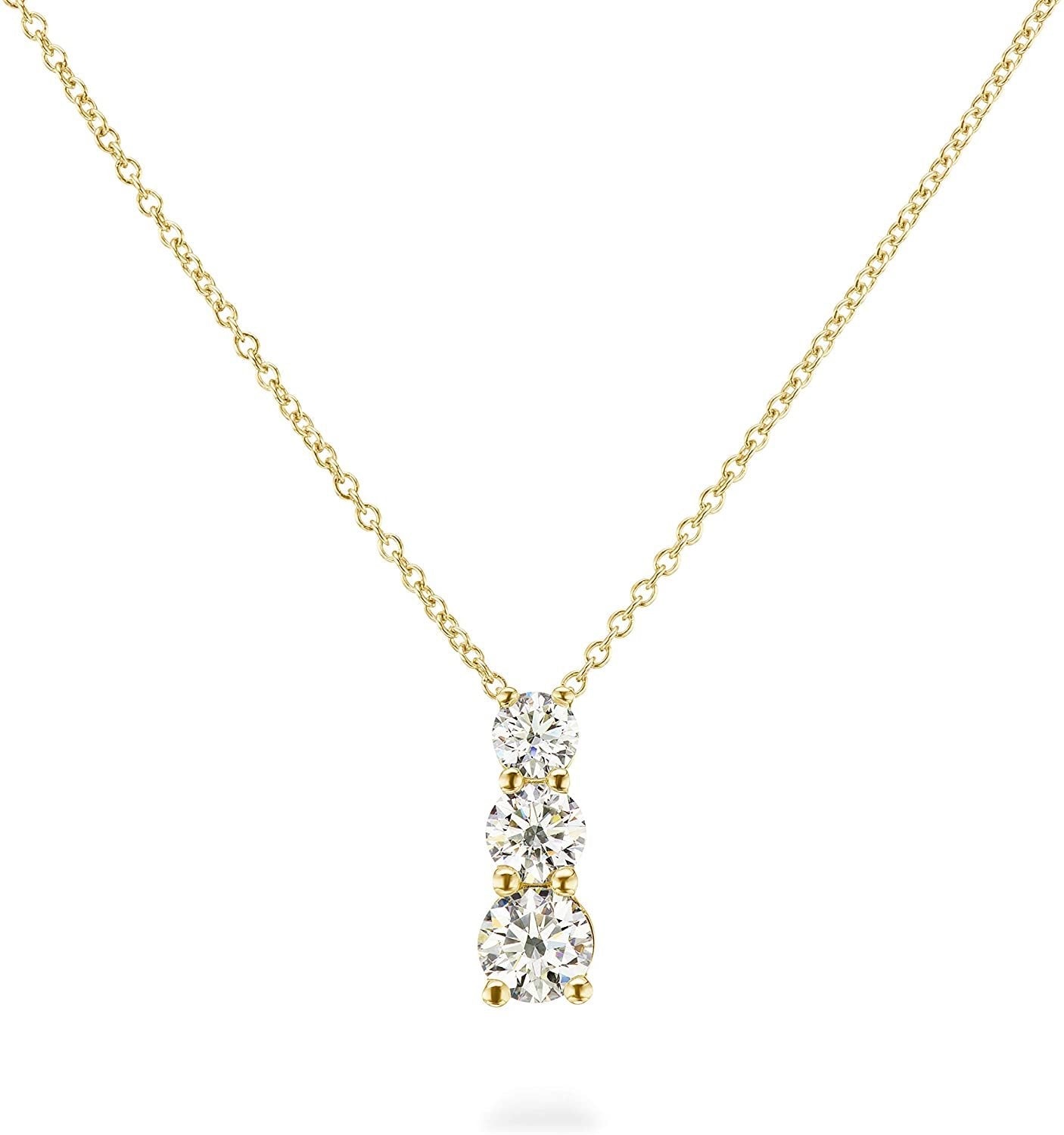 IGI Certified 14K Gold 1-1/2 Cttw Round Brilliant Cut Lab Created Diamond 3 Stone Pendant 18" Necklace (G-H Color, VS1-VS2 Clarity) - Choice of Gold Color