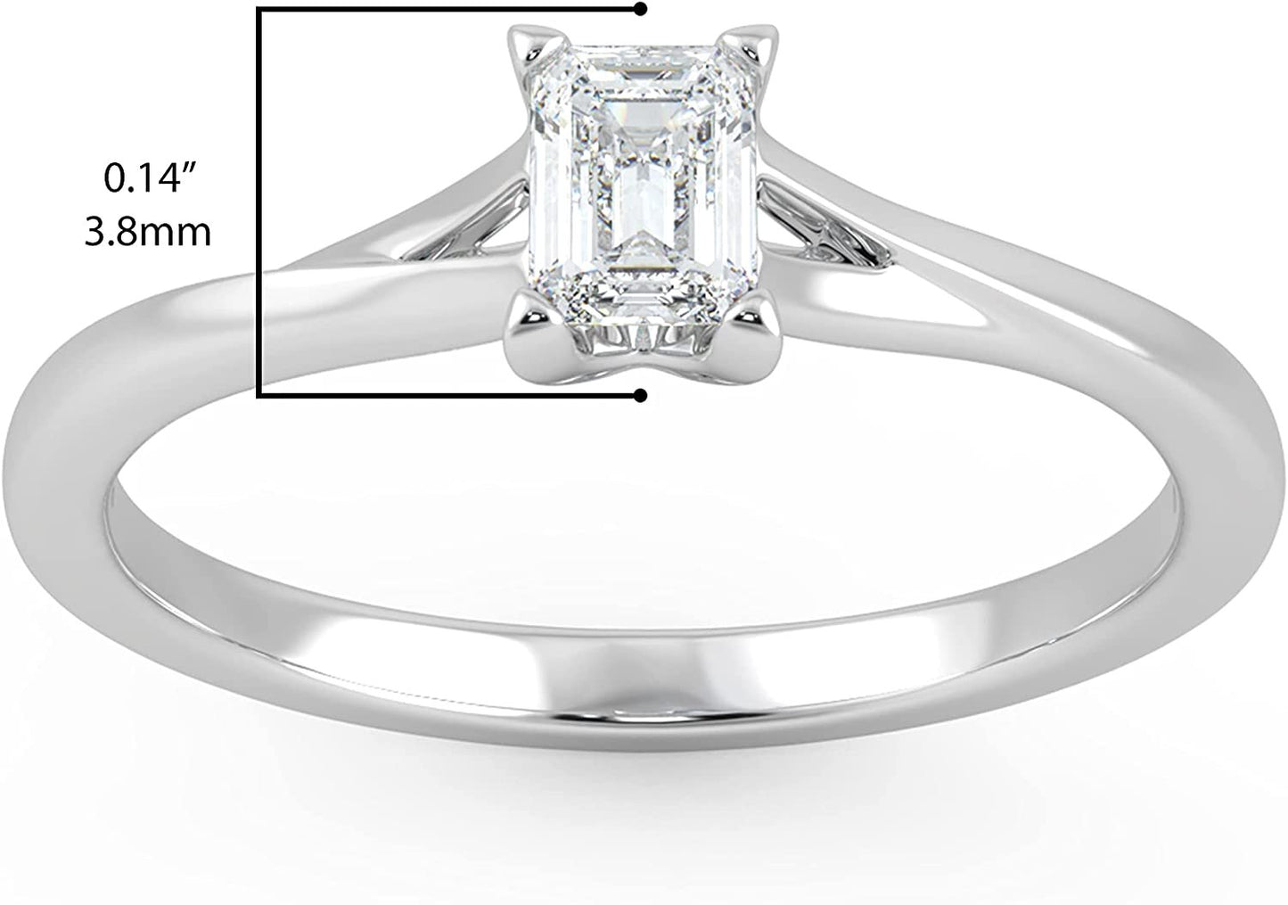 IGI Certified 1/4 Ct Emerald Cut Lab Grown Diamond 14K Gold Split Shank Solitaire Engagement Ring (G-H Color, VS1-VS2 Clarity) - Choice of Gold Color