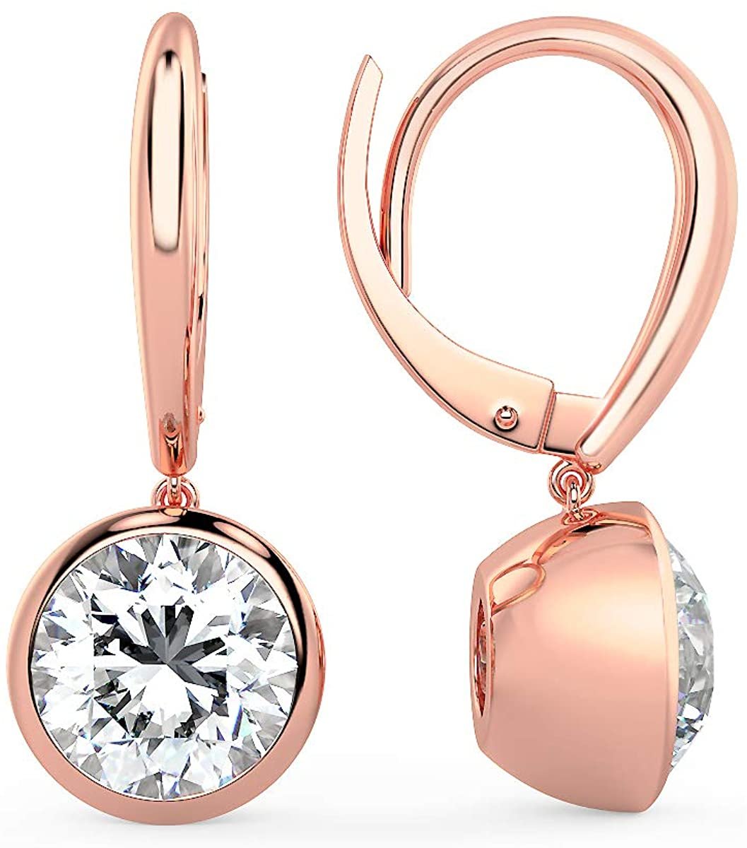 14K Gold 1/2 Cttw Round Brilliant-Cut Lab Grown Diamond Bezel-Set Leverback Drop Earrings (G-H Color, VS1-VS2 Clarity) - Choice of Gold Colors