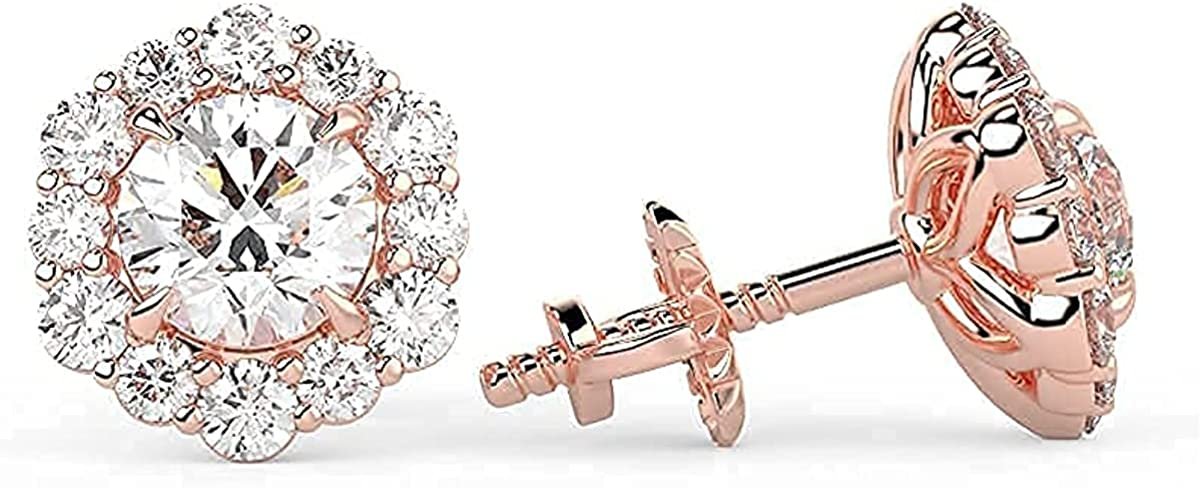 IGI Certified 14K Gold 1.0 Cttw Brilliant-Cut Lab Created Diamond Halo Earrings Pavé-Set (G-H Color, VS1-VS2 Clarity) - Choice of Gold Color