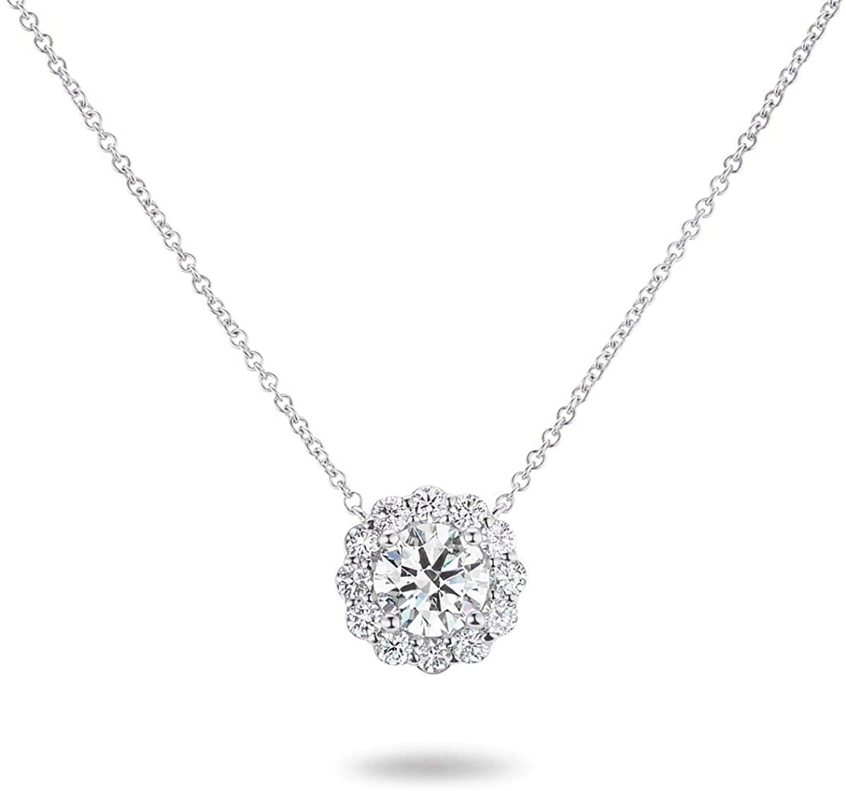 IGI Certified 14K Gold 1-5/8 Cttw Round Brilliant Cut Lab Created Diamond Flower Halo Pendant 18" Necklace (I-J Color, VS1-VS2 Clarity) - Choice of Gold Color