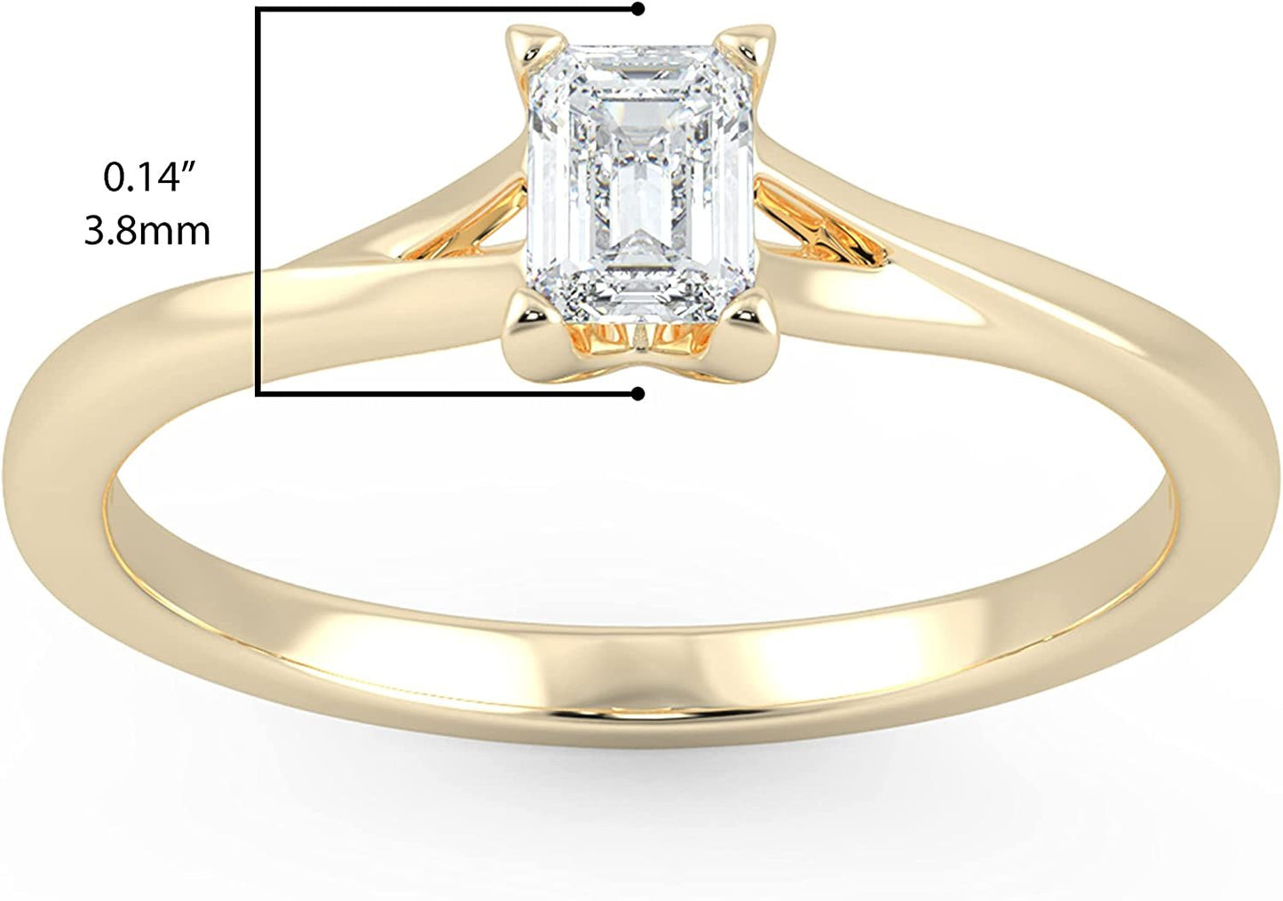 IGI Certified 1/4 Ct Emerald Cut Lab Grown Diamond 14K Gold Split Shank Solitaire Engagement Ring (G-H Color, VS1-VS2 Clarity) - Choice of Gold Color