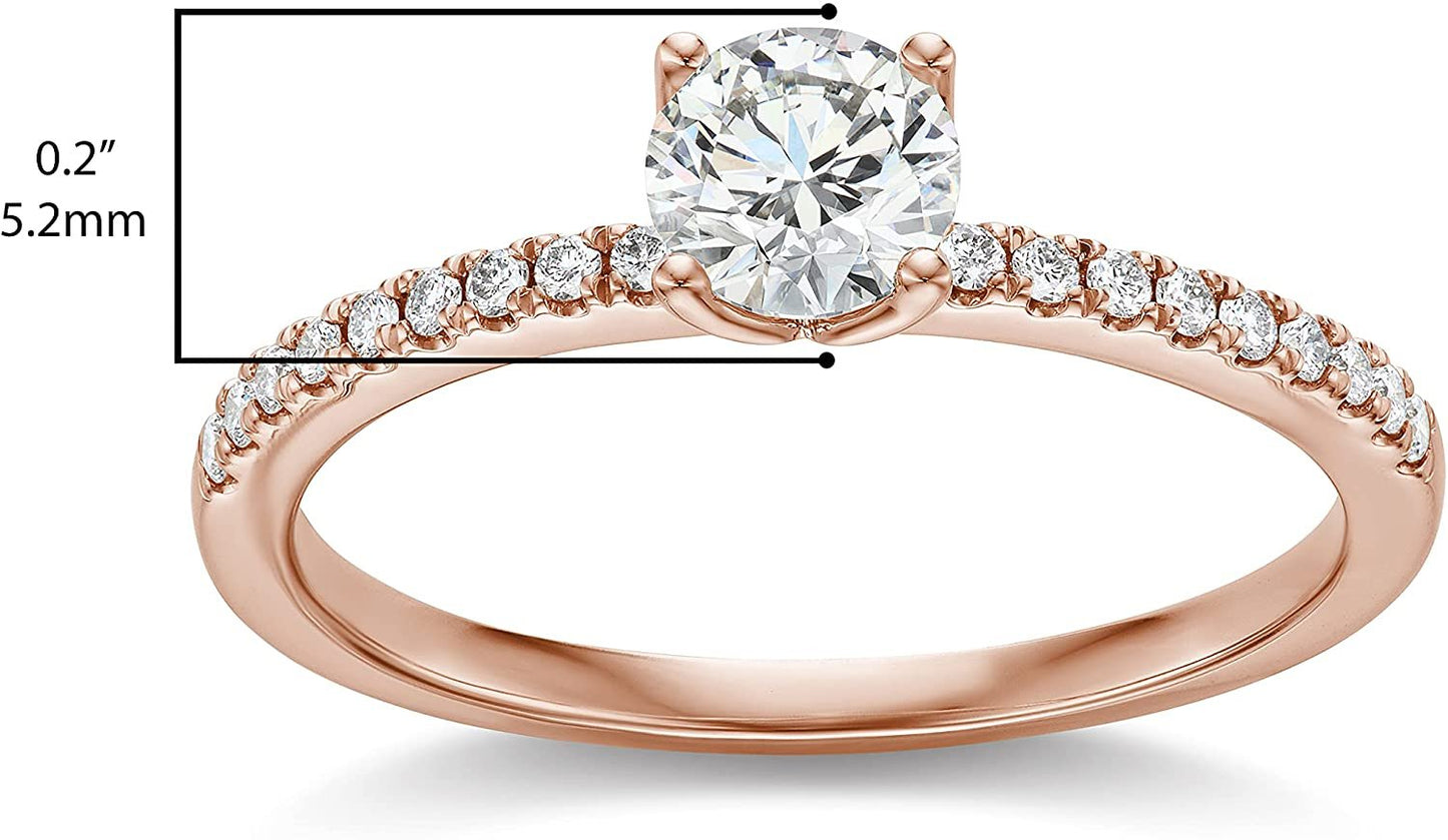 IGI Certified 14K Rose Gold 9/10 Cttw Round Brilliant-Cut Lab Created Diamond Solitaire Engagement Ring with French-Set Band (3/4 Carat Center Stone: G-H Color, VS1-VS2 Clarity) - Size 6