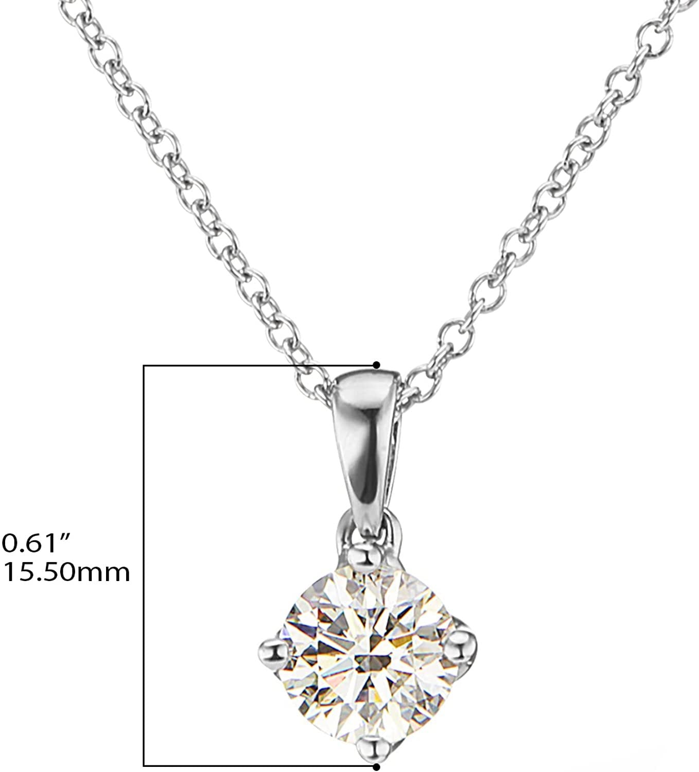 IGI Certified 14K White Gold 1.0 Carat Round Brilliant Lab Grown Diamond Solitaire Pendant Necklace (J-K Color, SI2-I1 Clarity),18"