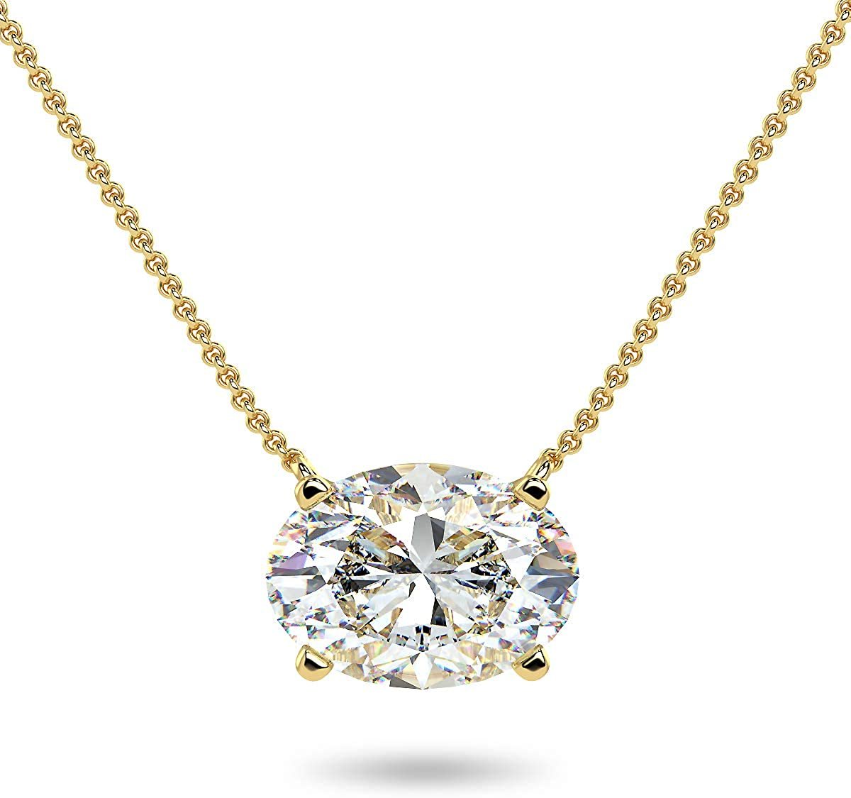 IGI Certified 14K Gold 1-1/2 Carat Oval Lab Created Diamond Horizontal Solitaire Pendant Necklace (I-J Color, VS1-VS2 Clarity), 18" - Choice of Gold Color