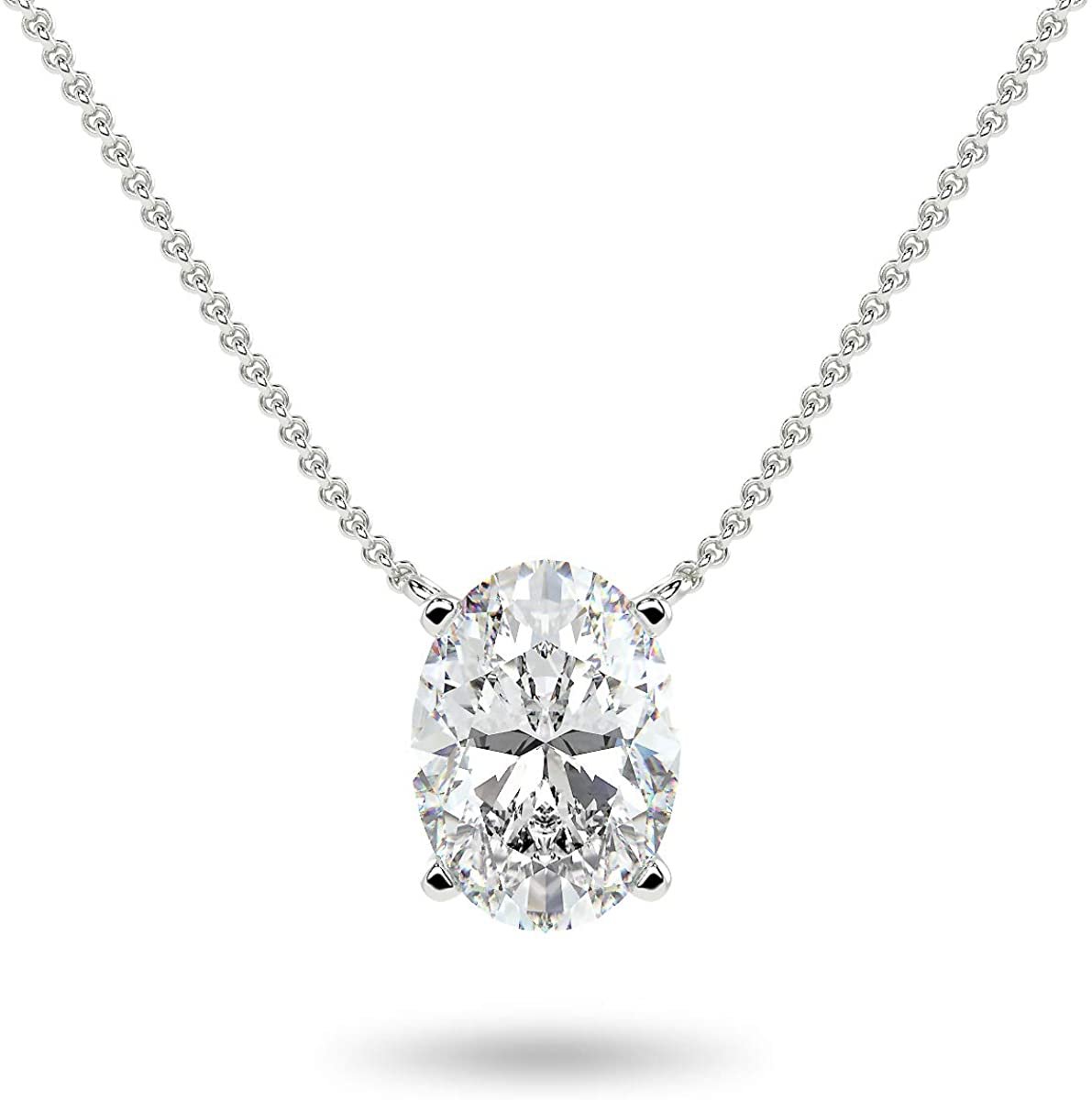 IGI Certified 14K Gold 1/3 to 1-1/2 Carat Oval Shape Lab Created Diamond Suspended Solitaire Pendant Necklace (G-H Color, VS1-VS2 Clarity), 18" - Choice of Gold Color