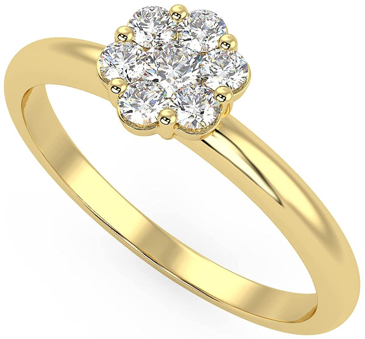 10K Yellow Gold 1/5 Cttw Round Brilliant-Cut Lab Grown Diamond Flower Cluster Engagement or Promise Ring (G-H Color, SI1-SI2 Clarity)