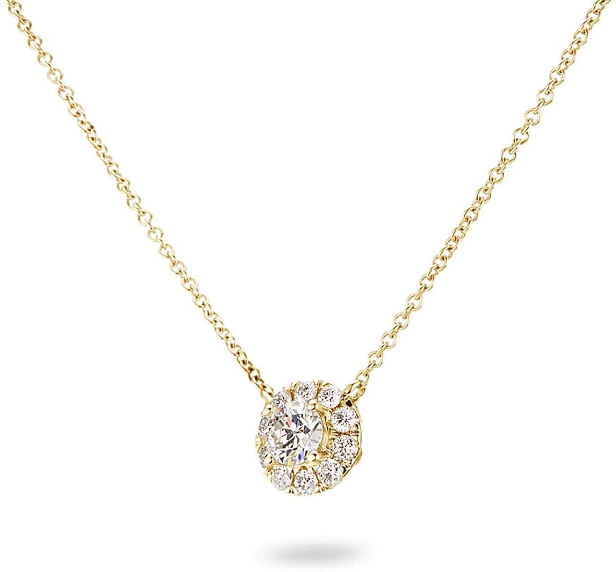 14K Gold 1/5 to 1/3 Carat Lab Grown Round-Cut Diamond Solitaire 4-Prong Pendant 16"-18" Necklace (G-H Color, VS1-VS2 Clarity) - Choice of Gold Color & Carat Weight