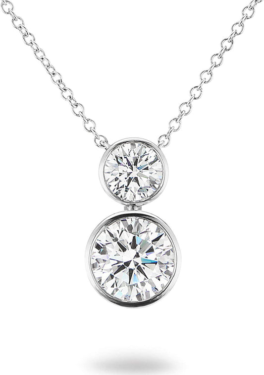 14K White Gold 1.0 Cttw Round Brilliant-Cut Lab Created Diamond Bezel-Set 2 Stacked Stone Pendant Necklace (G-H Color/VS1-VS2 Clarity), 18"