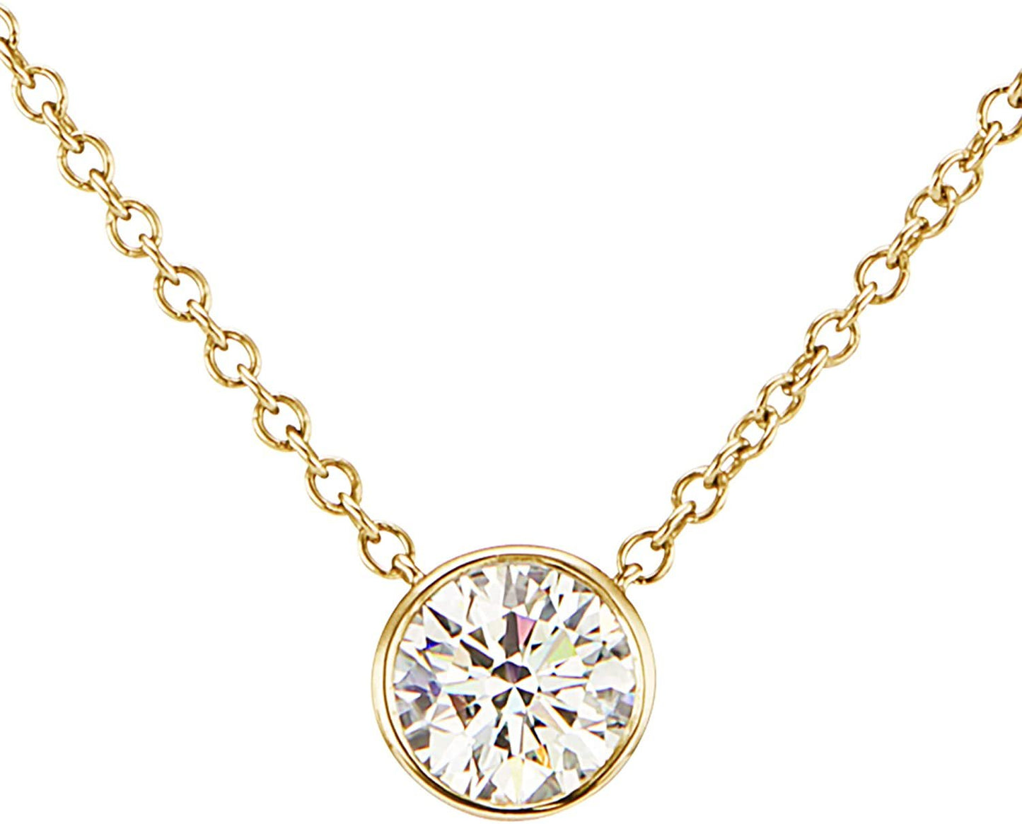 IGI Certified 14K Gold 1/4 to 1/2 Carat Round Brilliant Cut Lab Created Diamond Bezel-Set Solitaire Pendant Necklace (G-H Color, VS1-VS2 Clarity), 18" - Choice of Carat & Gold Color