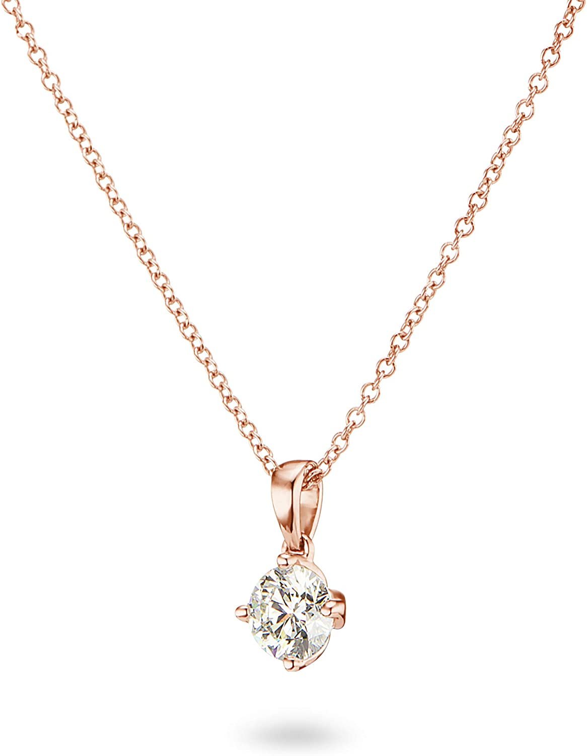 IGI Certified 14K Gold 1/4 to 2.0 Carat Round Brilliant Cut Lab Created Diamond Solitaire Pendant Necklace (G-J Color, VS1-SI2 Clarity), 18" - Choice of Carat & Gold Color