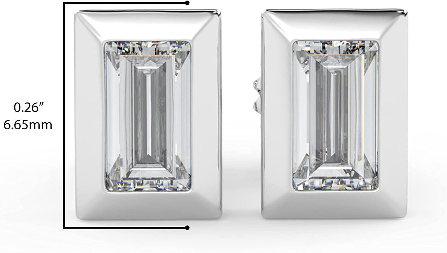 IGI Certified 1/2 Cttw Baguette Emerald Shape Lab Grown Diamond 14K Gold Bezel Set Pushback Stud Earrings (G-H Color, VS1-VS2 Clarity) - Choice of Gold Color