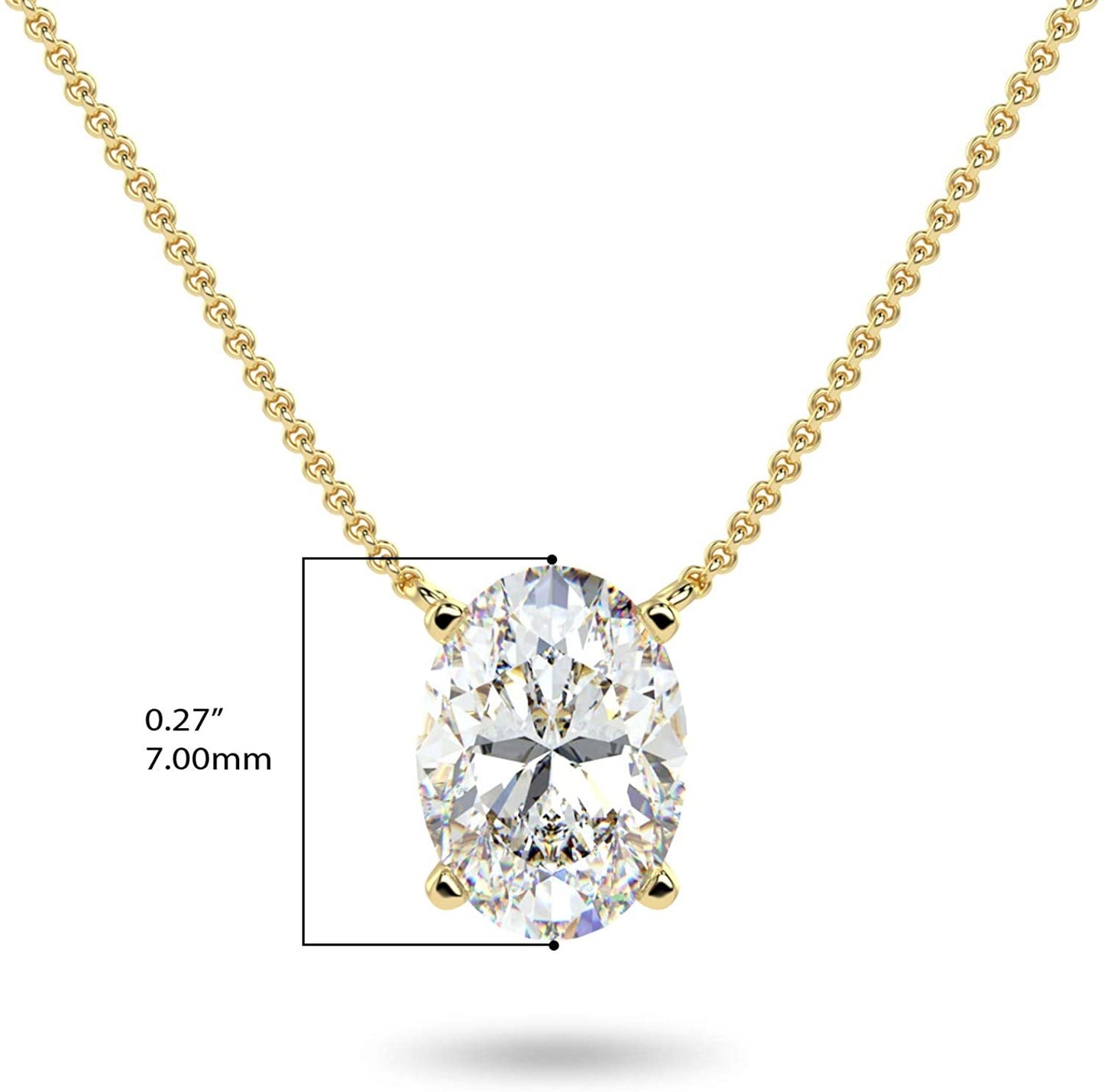 IGI Certified 14K Gold 1/3 to 1-1/2 Carat Oval Shape Lab Created Diamond Suspended Solitaire Pendant Necklace (G-H Color, VS1-VS2 Clarity), 18" - Choice of Gold Color