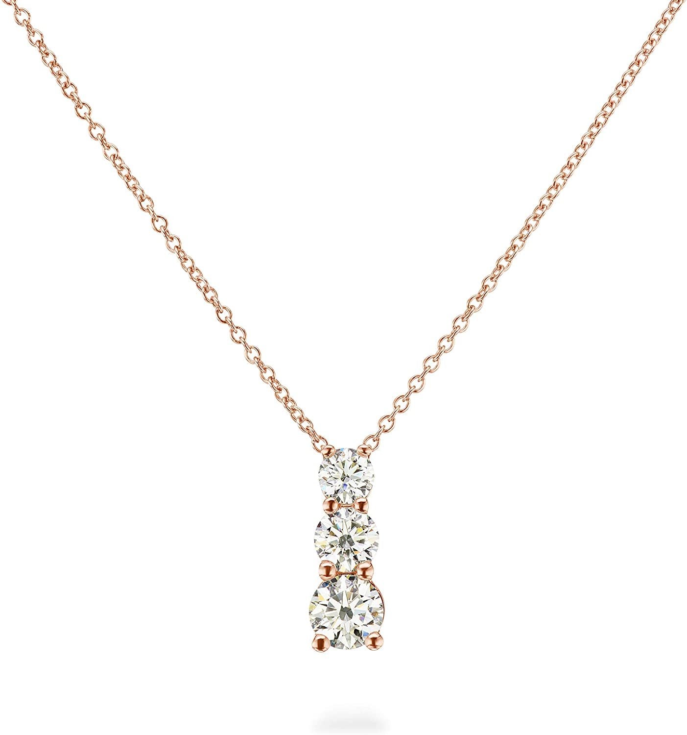 IGI Certified 14K Gold 1-1/2 Cttw Round Brilliant Cut Lab Created Diamond 3 Stone Pendant 18" Necklace (G-H Color, VS1-VS2 Clarity) - Choice of Gold Color