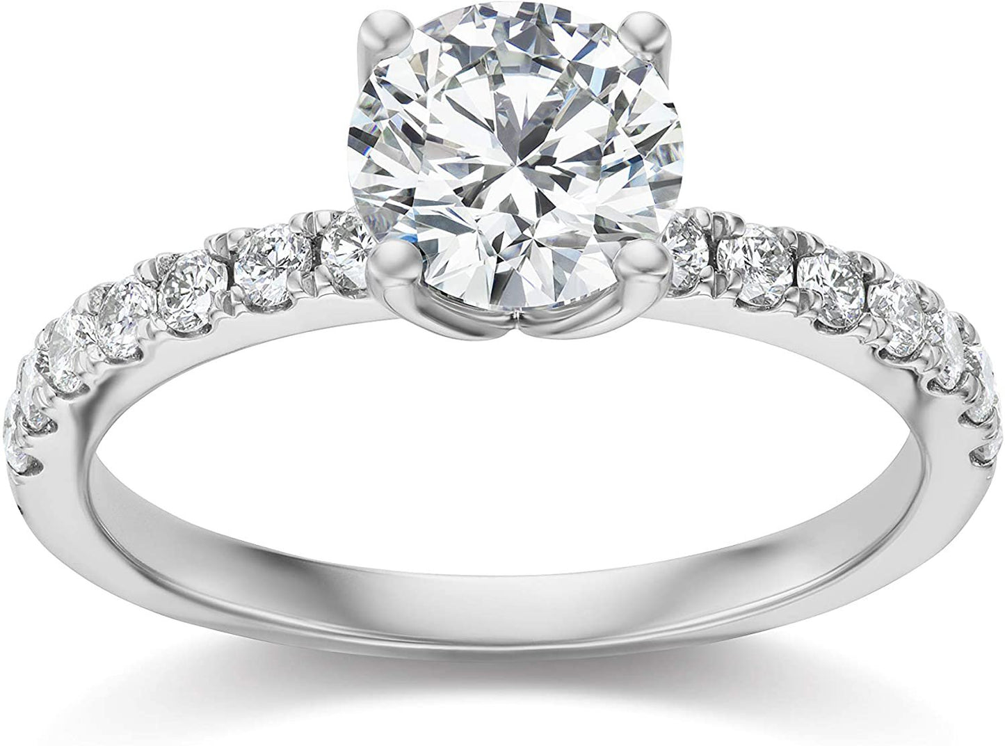 IGI Certified 14K White Gold 2.0 Cttw Round Brilliant-Cut Lab Created Diamond Solitaire Engagement Ring with Pavé-Set Band (1-1/2 Carat Center Stone: G-H Color, VS1-VS2 Clarity) - Size 5.25