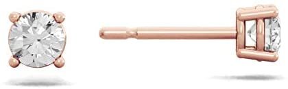 14K Gold 1/4 or 2/3 Cttw Round Brilliant-Cut Lab Grown Diamond Classic Four-Prong Stud Earrings (G-H Color, VS1-VS2 Clarity) - Choice of Gem Weights, Gold Colors