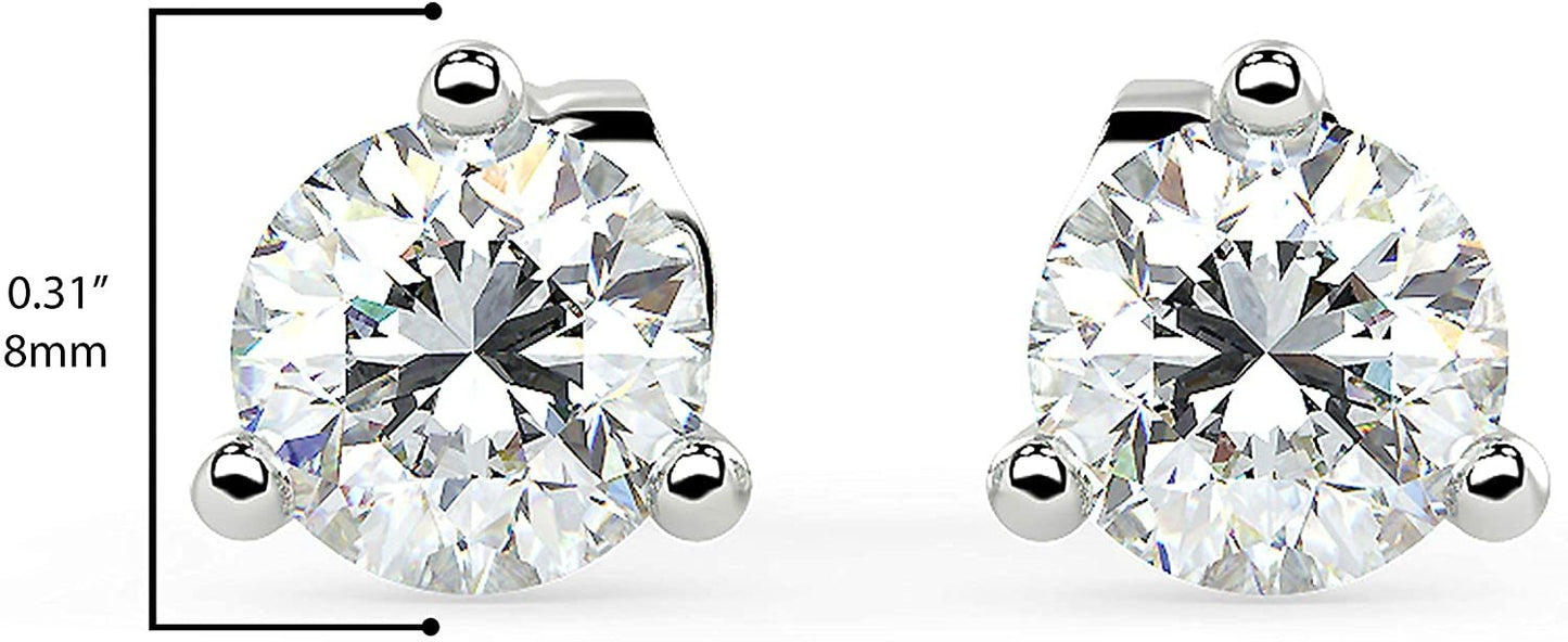 Certified 1.0 to 4.0 Cttw Round Brilliant-Cut Lab Created Diamond 14K Gold Martini-Set 3-Prong Stud Earrings (G-H Color, VS1-VS2 Clarity) - Choice of Metal Colors, Gem Weights