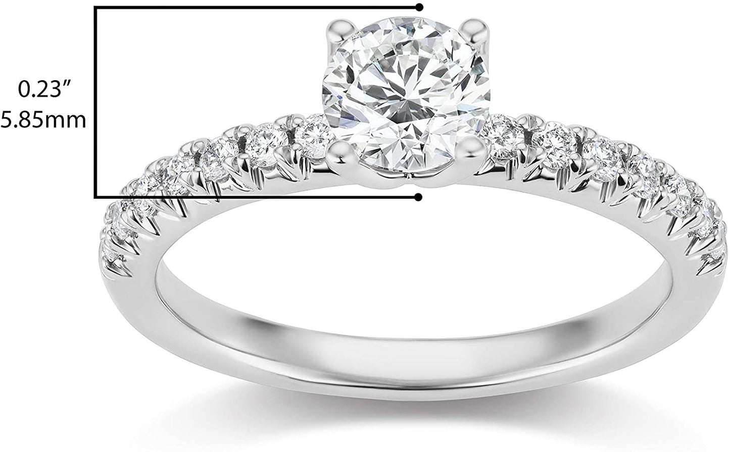 IGI Certified 14K White Gold 2.0 Cttw Round Brilliant-Cut Lab Created Diamond Solitaire Engagement Ring with Pavé-Set Band (1-1/2 Carat Center Stone: G-H Color, VS1-VS2 Clarity) - Size 5.25