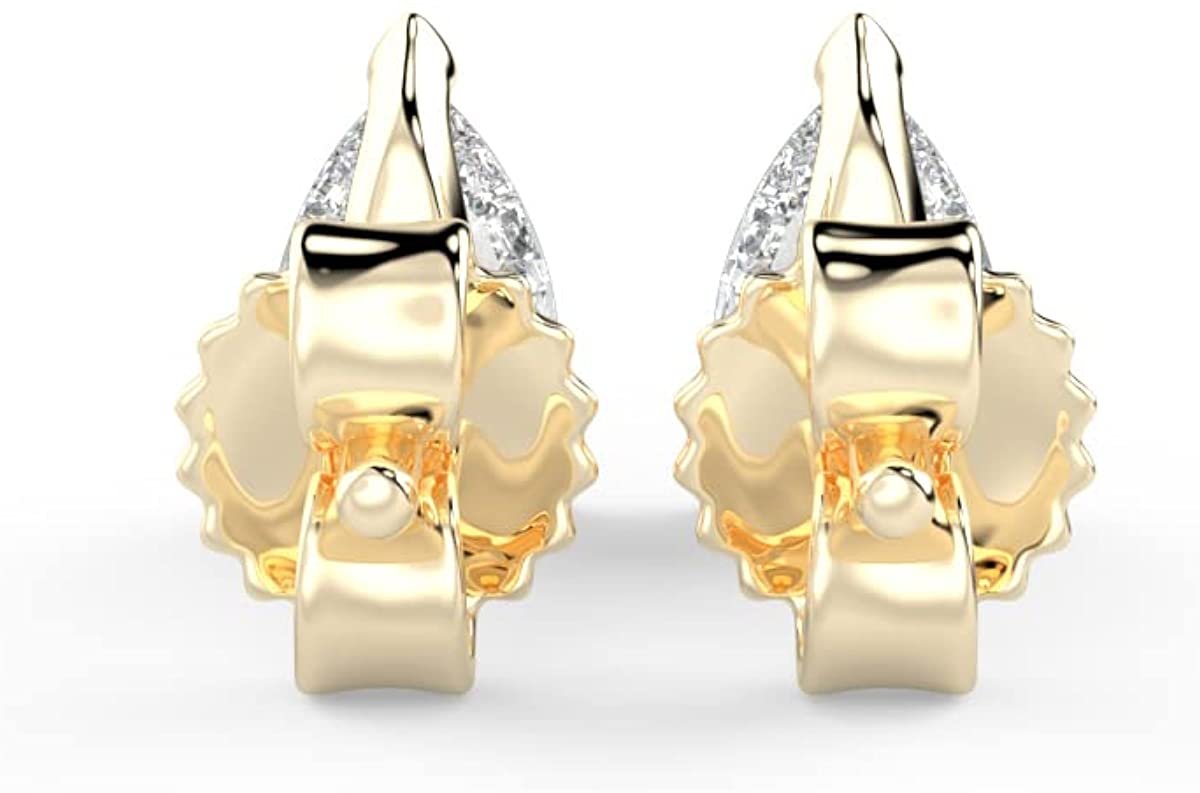 IGI Certified 1/2 Cttw Pear Cut Lab Grown Diamond 14K Gold 3-Prong Pushback Stud Earrings (G-H Color, VS1-VS2 Clarity) - Choice of Gold Color