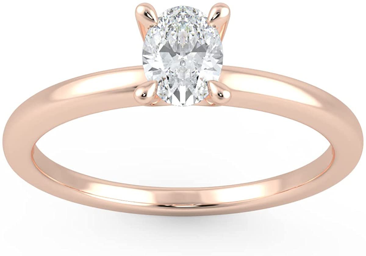 IGI Certified 1/3 Ct Oval Cut Lab Grown Diamond 14K Gold 4-Prong Solitaire Engagement Ring (G-H Color, VS1-VS2 Clarity) - Choice of Gold Color