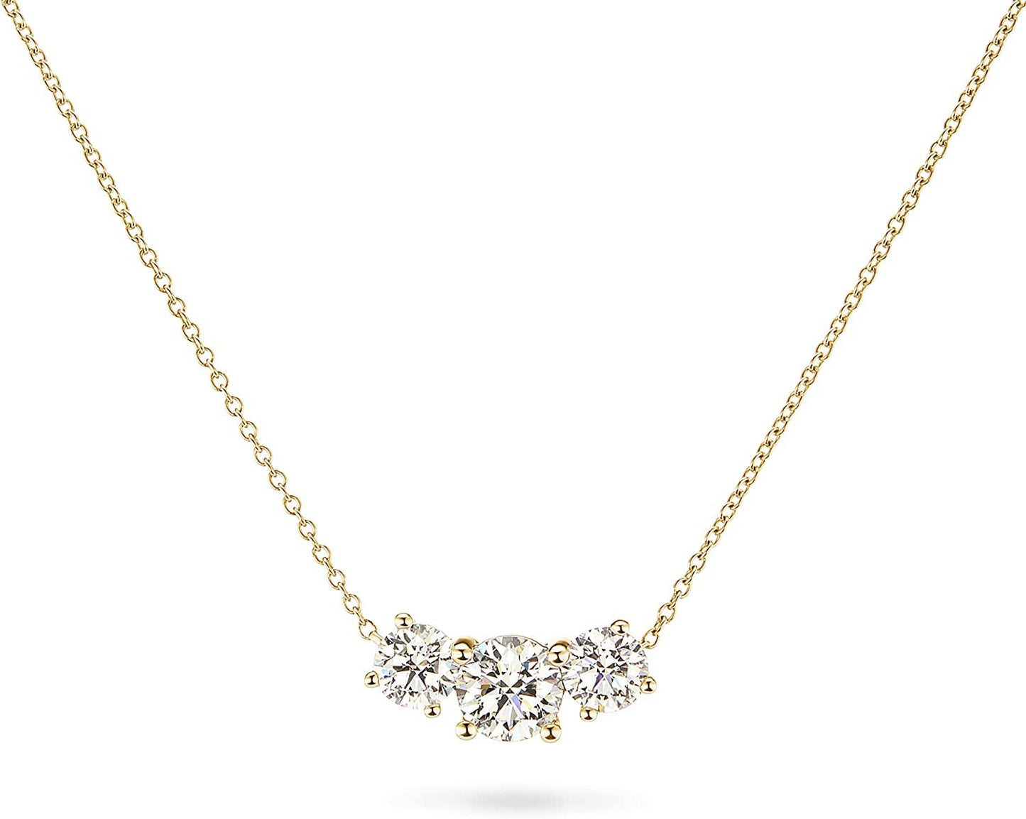 IGI Certified 14K Gold 1-5/8 Cttw Round Brilliant Cut Lab Created Diamond 3 Stone Pendant Necklace (G-H Color, VS1-VS1 Clarity), 18" - Choice of Gold Color