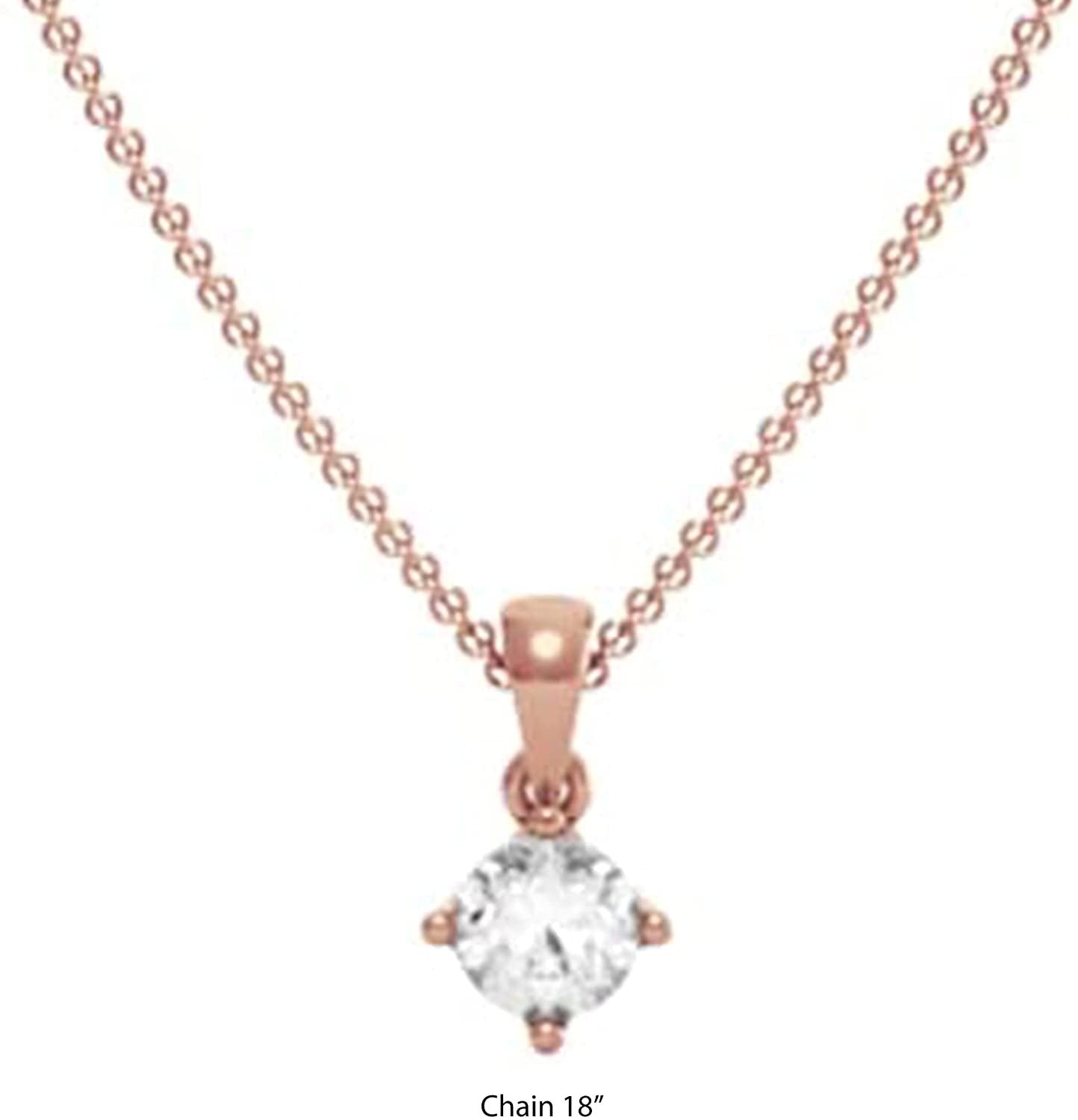 10K Gold 1/3 CTTW Round Brilliant Lab Grown Diamond Solitaire Pendant Necklace (F-G Color, VVS2-VS1 Clarity), 18" - choice of gold color