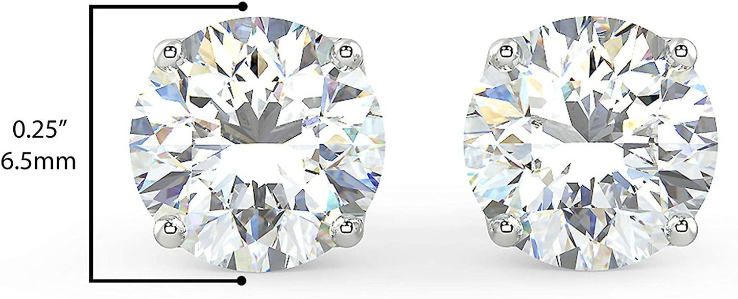 Certified 2.0-4.0 Cttw Near Colorless Round Brilliant-Cut Lab Created Diamond 14K Gold Classic Four-Prong Stud Earrings (I-J Color, VS1-VS2 Clarity) - Choice of Gold Colors, Gem Weights