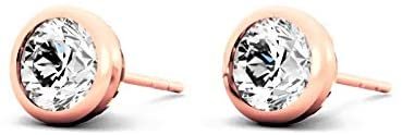 IGI Certified 2.0 Cttw Near Colorless Round Brilliant-Cut Lab Created Diamond 14K Rose Gold Modern Bezel-Set Stud Earrings (I-J Color, VS1-VS2 Clarity)