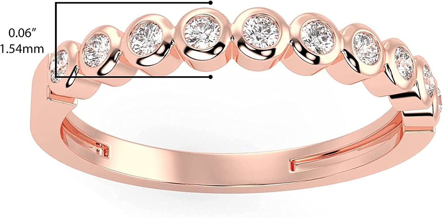 10K Gold 1/10 Cttw Round Brilliant Cut Lab Created Diamond 10 Stone Bezel Set Engagement Ring (G-H Color, SI1-SI2 Clarity)