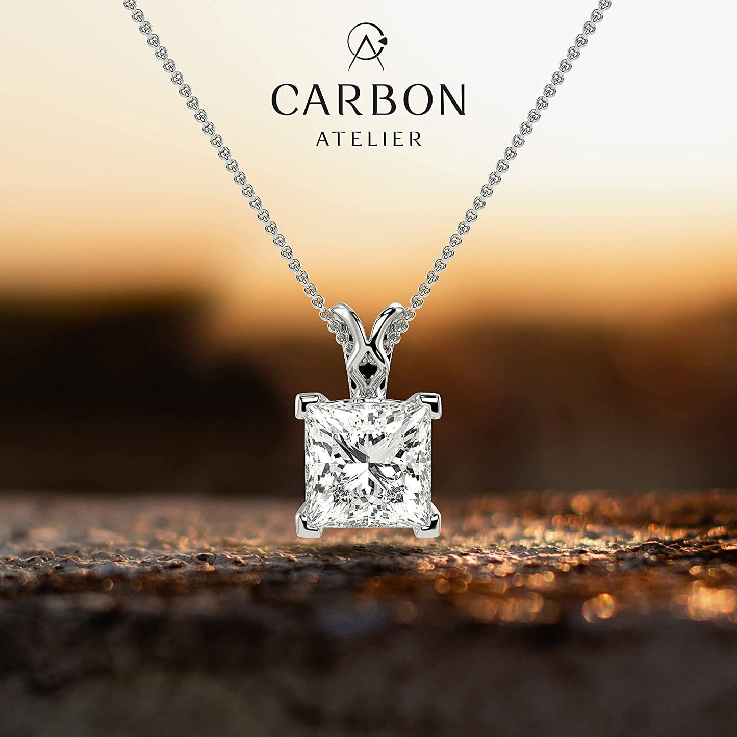 IGI Certified 14K Gold 1/2 or 1.0 Carat Square Princess-Cut Lab Created Diamond X-Bail Solitaire Pendant Necklace (G-H Color, VS1-VS2 Clarity), 18" - Choice of Gold Color