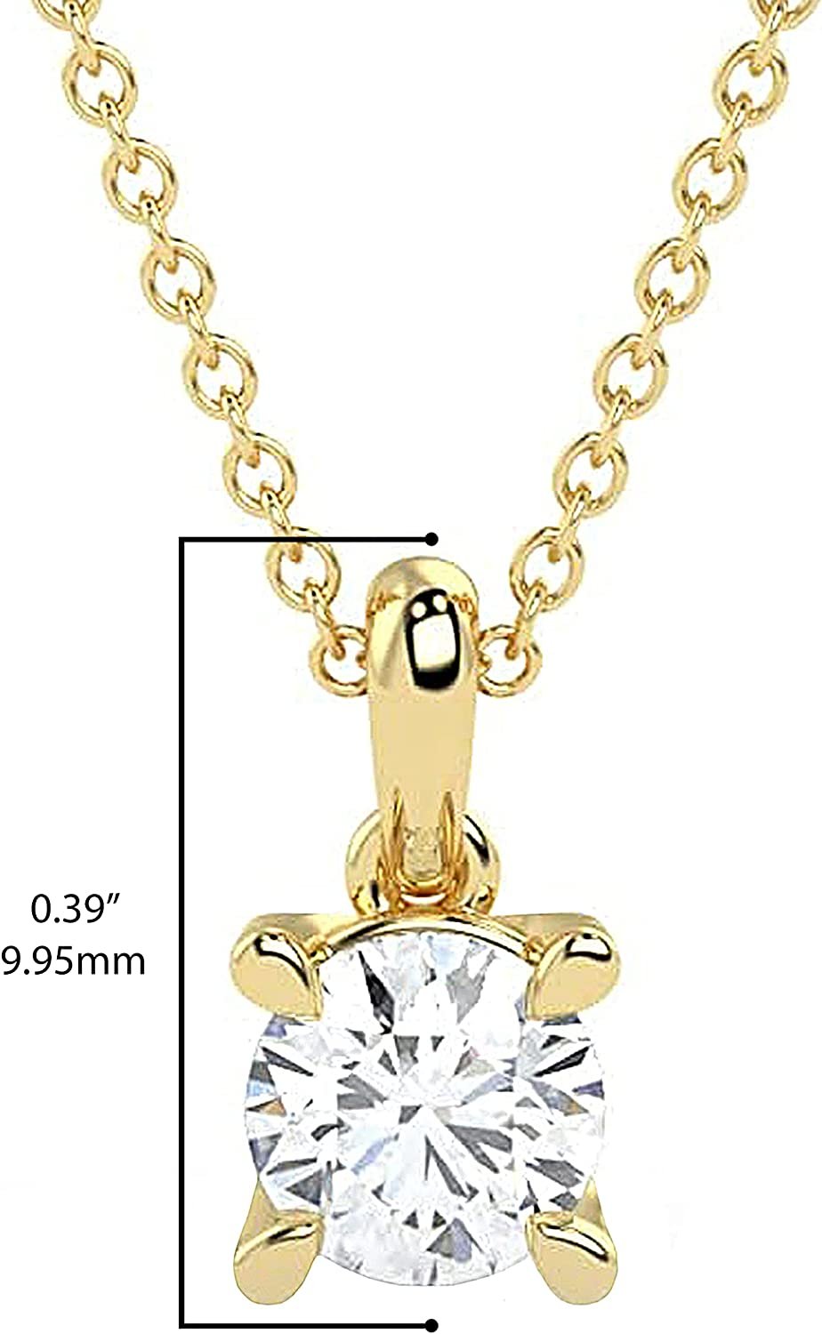 IGI Certified 1/3 Ct Lab Grown Diamond 14K Gold 4 Prong Dangling Solitaire Pendant Necklace (G-H Color, VS1-VS2 Clarity) - 18” - Choice of Metal Color