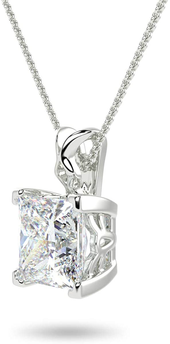 IGI Certified 14K Gold 1/2 or 1.0 Carat Square Princess-Cut Lab Created Diamond X-Bail Solitaire Pendant Necklace (G-H Color, VS1-VS2 Clarity), 18" - Choice of Gold Color