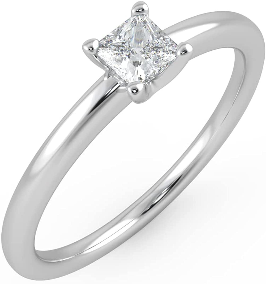 IGI Certified 1/4 Ct Princess Cut Lab Grown Diamond 14K Gold 4-Prong Solitaire Engagement Ring (G-H Color, VS1-VS2 Clarity) - Choice of Gold Color