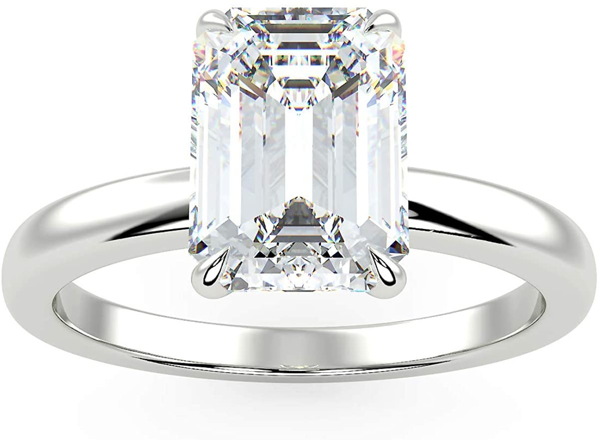 IGI Certified 14K White Gold 9/10 to 2.0 Carat Emerald-Cut Lab Created Diamond Classic Solitaire Engagement Ring (G-H Color, VS1-VS2 Clarity)
