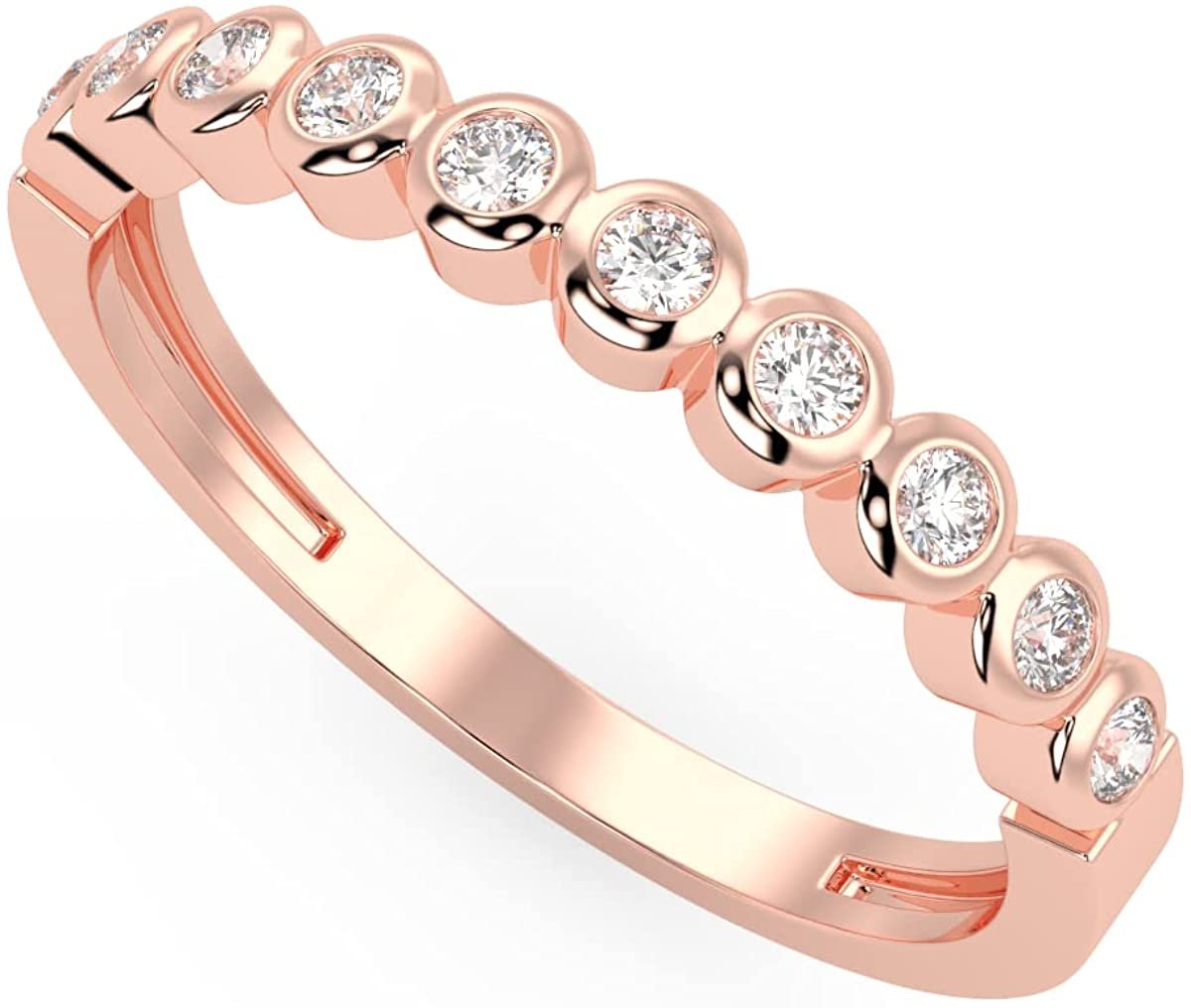10K Gold 1/10 Cttw Round Brilliant Cut Lab Created Diamond 10 Stone Bezel Set Engagement Ring (G-H Color, SI1-SI2 Clarity)