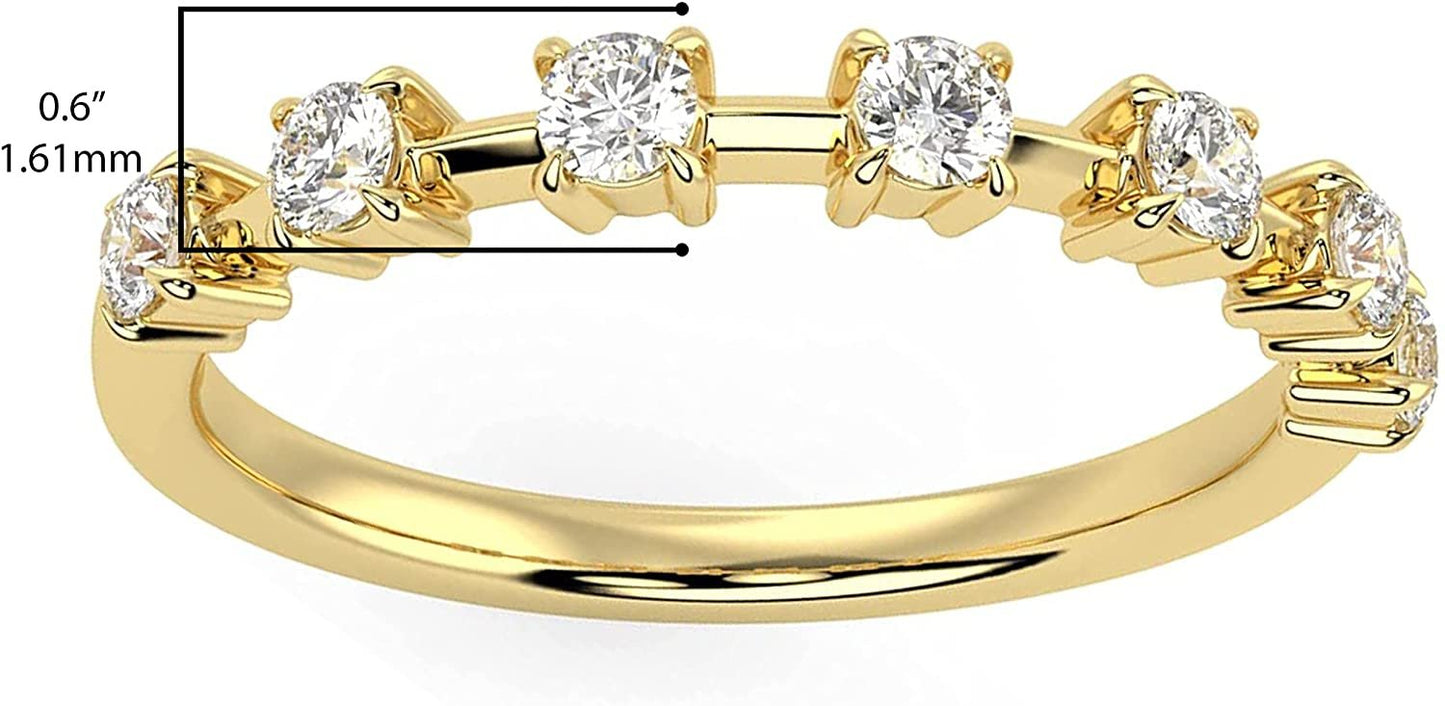 10K Gold 1/3 Cttw Round Brilliant Cut Lab Created Diamond Classic 7 Stone Spaced 4-Prong Setting Engagement Ring (G-H Color, SI1-SI2 Clarity)