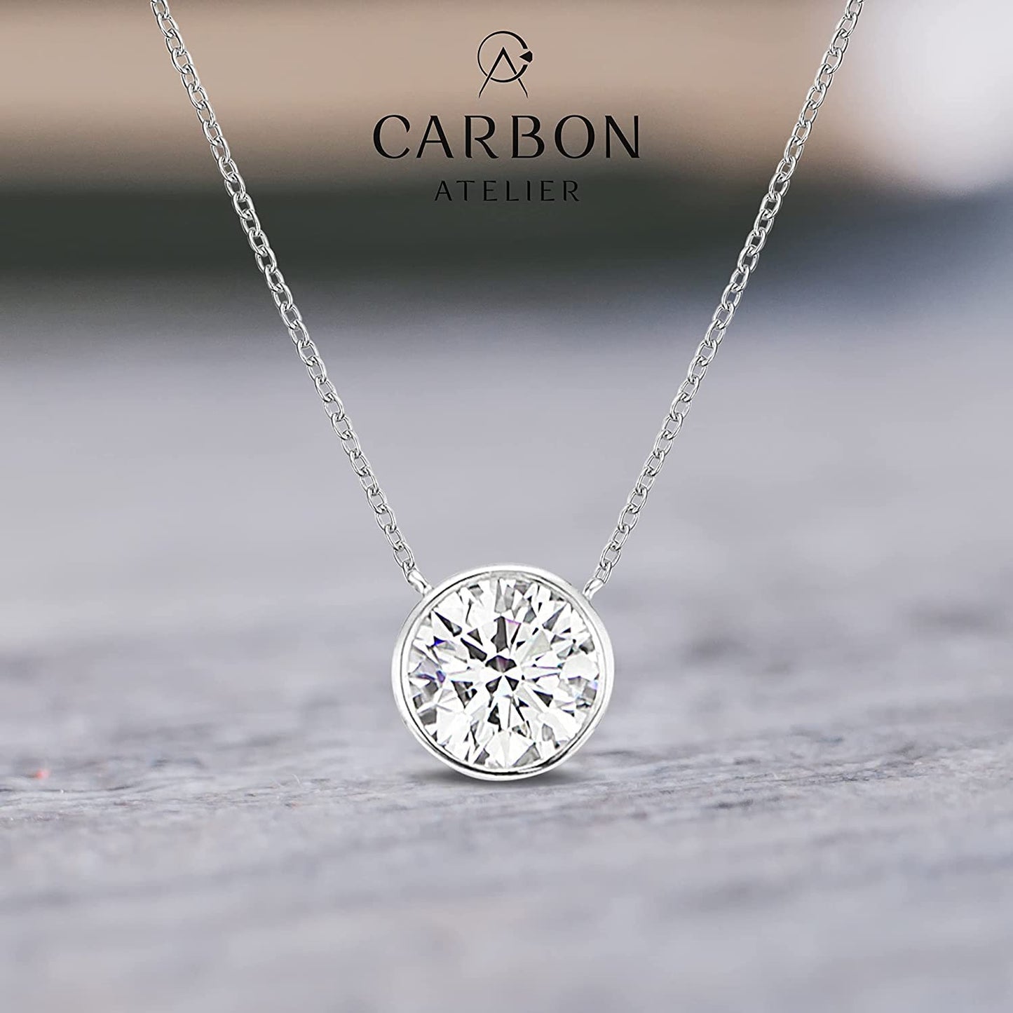 IGI Certified 14K Gold 1/4 to 1/2 Carat Round Brilliant Cut Lab Created Diamond Bezel-Set Solitaire Pendant Necklace (G-H Color, VS1-VS2 Clarity), 18" - Choice of Carat & Gold Color