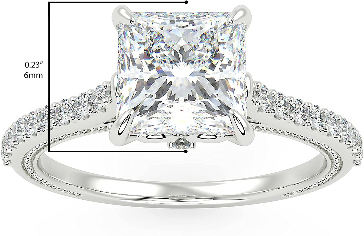 IGI Certified 14K White Gold 2-1/5 Cttw Princess-Cut Lab Created Diamond Square Solitaire Engagement Ring with Pavé Band (2.0 Carat Center Stone: G-H Color, VS1-VS2 Clarity) - Size 7