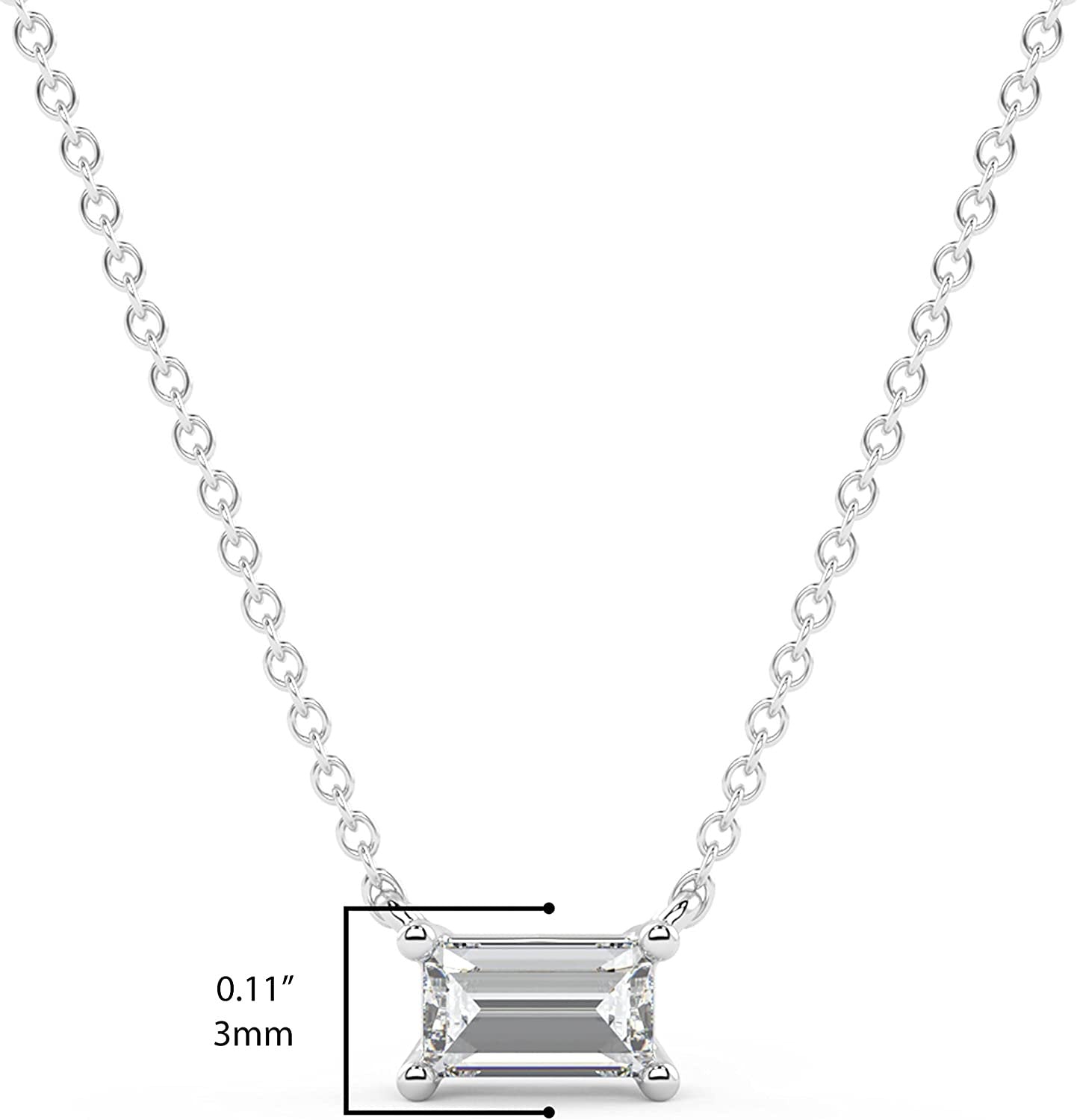 IGI Certified 1/4 Ct Emerald Cut Lab Grown Diamond 14K Gold East-West Solitaire Necklace (G-H Color, VS1-VS2 Clarity) - 18” - Choice of Metal Color
