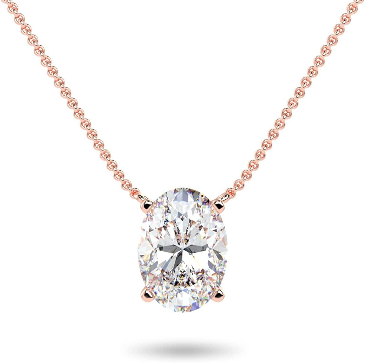 IGI Certified 14K Gold 1/3 to 1-1/2 Carat Oval Shape Lab Created Diamond Suspended Solitaire Pendant Necklace (G-H Color, VS1-VS2 Clarity), 18" - Choice of Gold Color