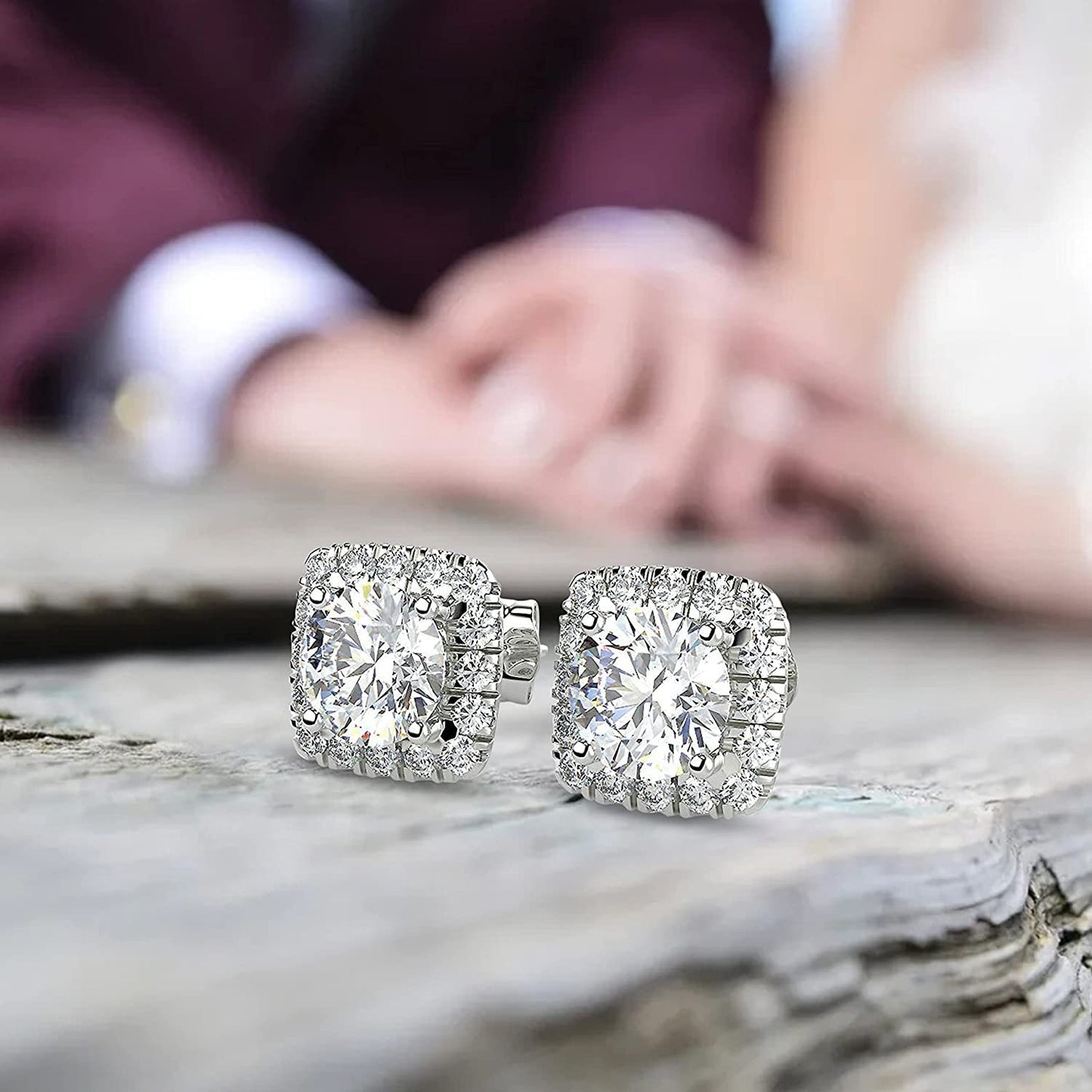 IGI Certified 14K White Gold 1-1/2 Cttw Near Colorless Brilliant Cut Lab Created Diamond Cushion Shape Pave Set Halo Stud Earrings (Center Stones G-H Color, VS1-VS2 Clarity)