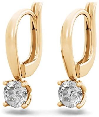 14K Gold 2/3 Cttw Round Brilliant-Cut Lab Created Diamond Four-Prong Leverback Drop Earrings (G-H Color, VS1-VS2 Clarity) - Choice of 14K Gold Color