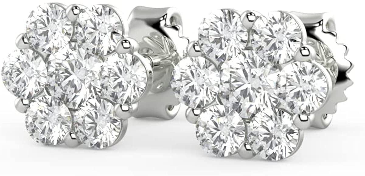 .925 Sterling Silver 1/4 Cttw Round Brilliant Lab Grown Diamond Floral Cluster Stud Earrings (G-H Color, SI1-SI2 Clarity)