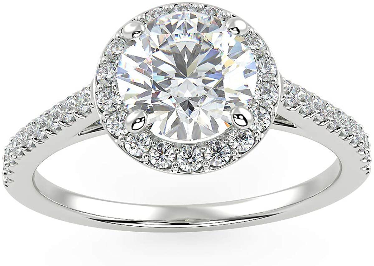 IGI Certified 14K White Gold 1-7/8 Cttw Round Brilliant-Cut Lab Created Diamond Halo Engagement Ring with Micro Pavé Band (Center Stone: G-H Color, VS1-VS2 Clarity) - Size 9