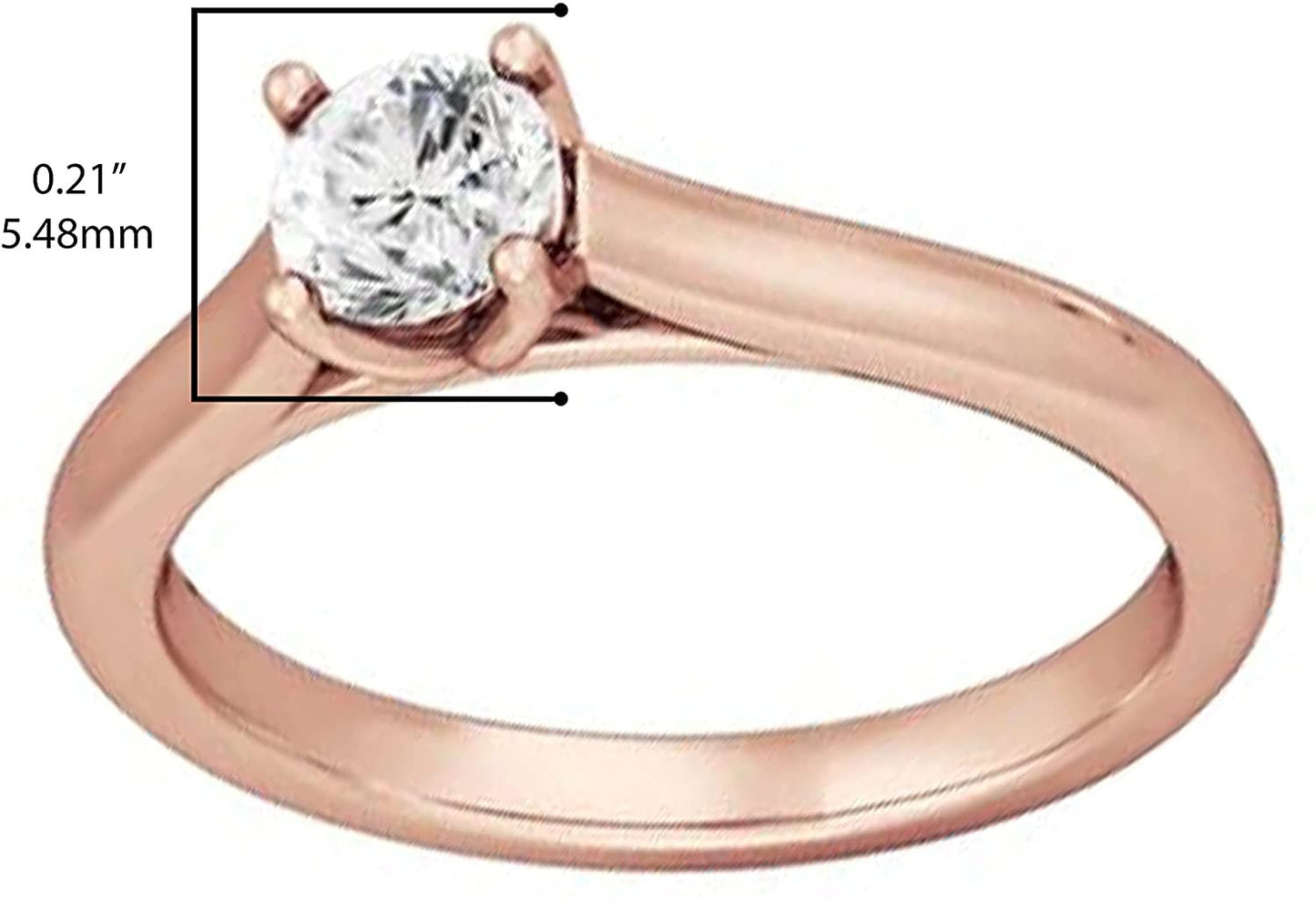10K Rose Gold 1/2 Ct Round Brilliant Cut Lab Created Diamond Classic 4-Prong Cathedral Style Engagement Ring (F-G Color, VVS2-VS1 Clarity)
